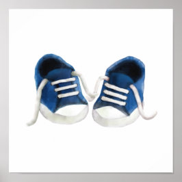 Blå Bebis Sneakers Målning Konsttryck Poster