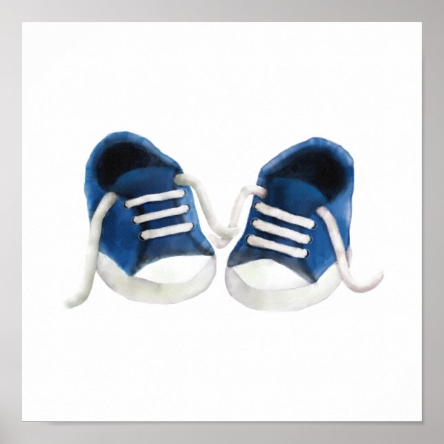 Blå Bebis Sneakers Målning Konsttryck Poster (Framsidan)