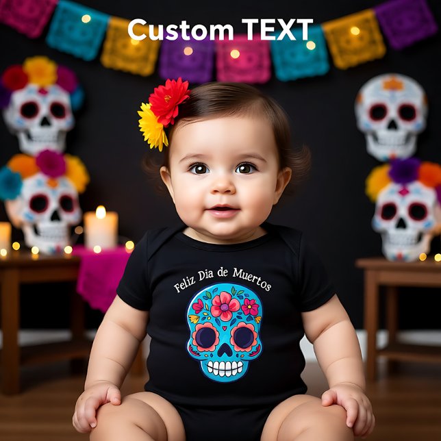🌹Blå Bebis Socker Skalle 🌹anpassad text T Shirt (🌹Blue Baby Sugar Skull 🌹custom text Baby Bodysuit)