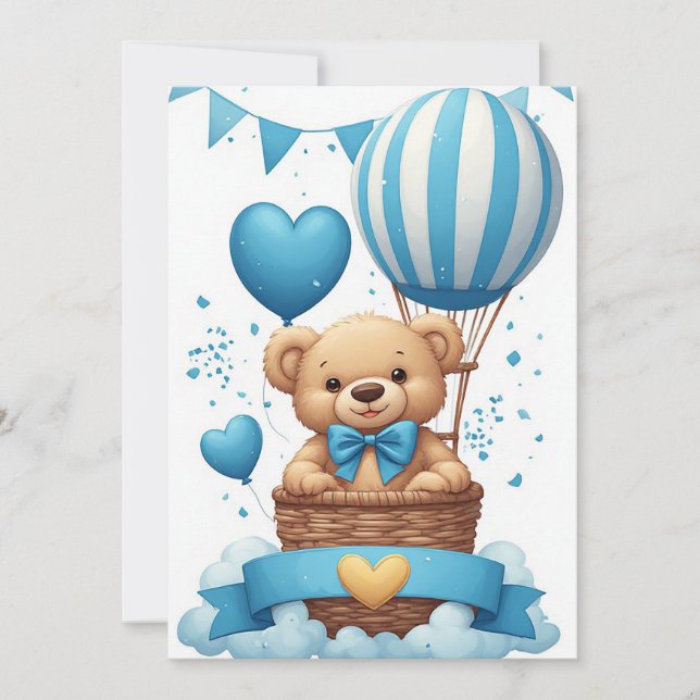 Blå Bebis Temadagens Teddybjörn 🧸 Inbjudningar (Framsida)