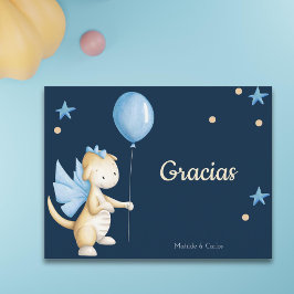Blå Bebisdrake Spansk Tack Baby Shower Vykort