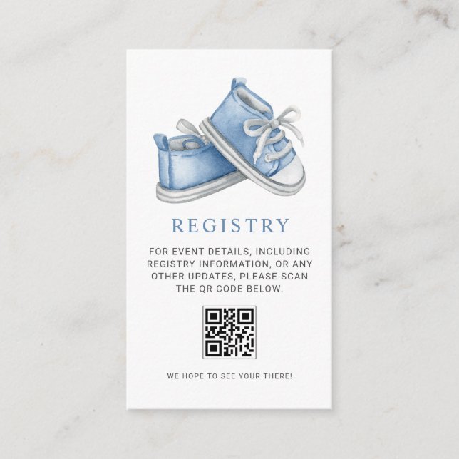 Blå Bebisstrumpor Barnkalas QR-kod Presentregister Tilläggskort (Framsida)