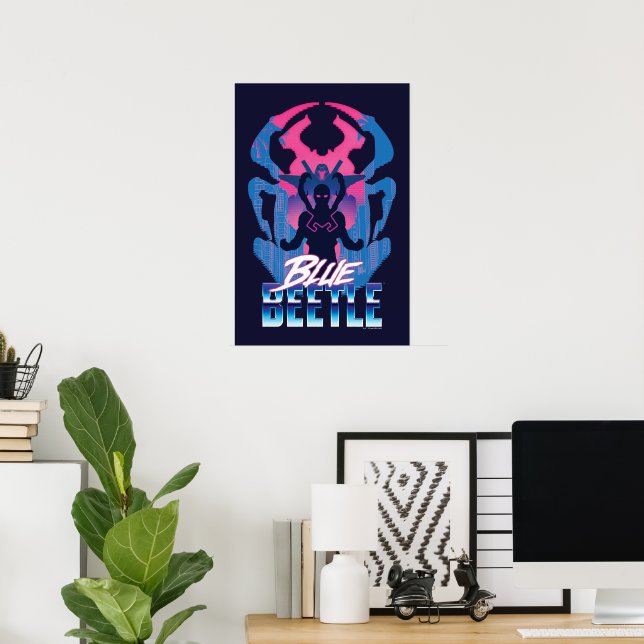 Blå Beetle Retrowave kontra Graphic Poster (Hemmakontoret)