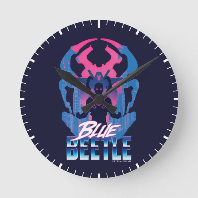 Blå Beetle Retrowave kontra Graphic Rund Klocka (Framsida)