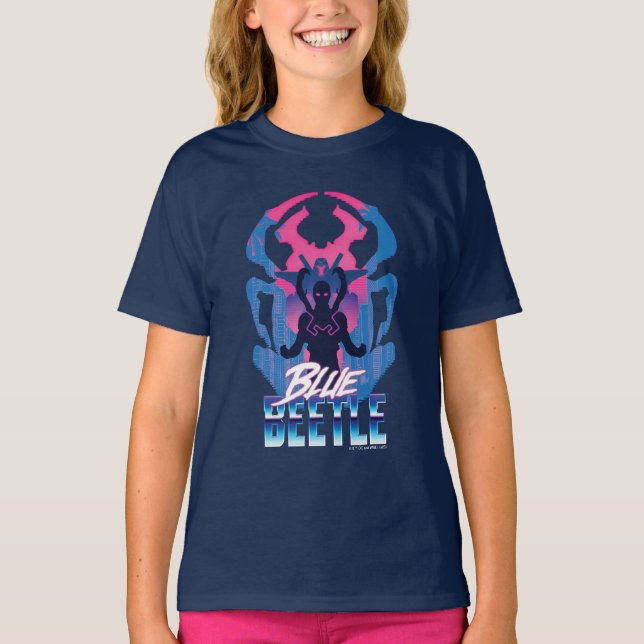 Blå Beetle Retrowave kontra Graphic T Shirt (Framsida)