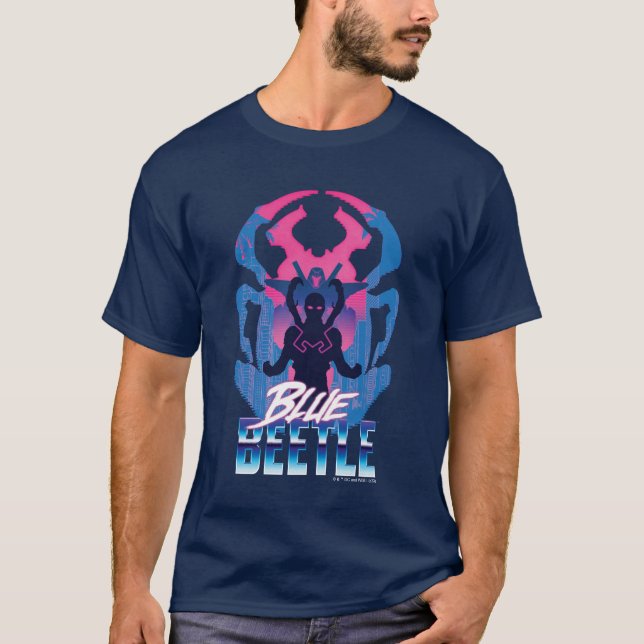 Blå Beetle Retrowave kontra Graphic T Shirt (Framsida)