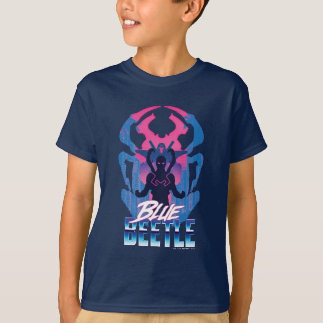 Blå Beetle Retrowave kontra Graphic T Shirt (Framsida)