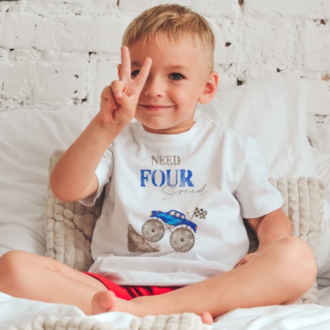 Blå Behöver Fyra Hastighet Monster Truck T-Shirt (Skapare uppladdad)