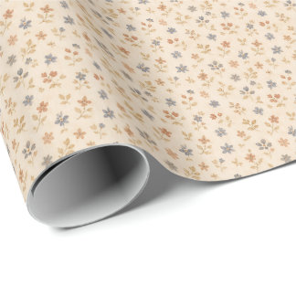 Blå Beige Blommig Vintage Presentpapper