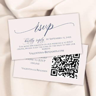 Blå beige elegant bröllop webbplats OSA QR-kod Tilläggskort