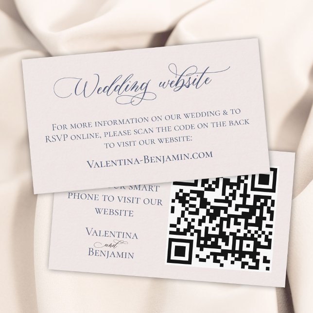 Blå beige elegant bröllop webbplats QR-kod Tilläggskort (Skapare uppladdad)