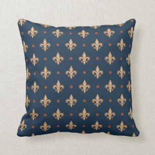 Blå Beige Fleur De Lis-Elegant Damask Kudde