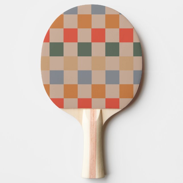 Blå Beige Orange Brun Rutig Gingham Mönster Pingisracket (Framsidan)