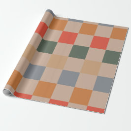 Blå Beige Orange Brun Rutig Gingham Mönster Presentpapper