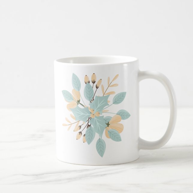 Blå Beige Pastell Vinter Botanisk Illustration Kaffemugg (Höger)