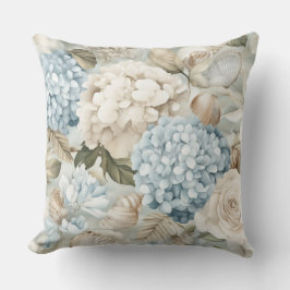 BLÅ & BEIGE SOMMARHYDRANGEA BLOMMOR KUDDE