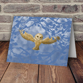 Blå, Beige Uggla, Enkel Tom Julkort Kort