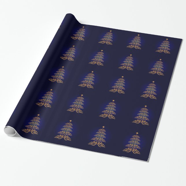 Blå Bell Julgran Wrapping Papper Presentpapper (Utrullad)