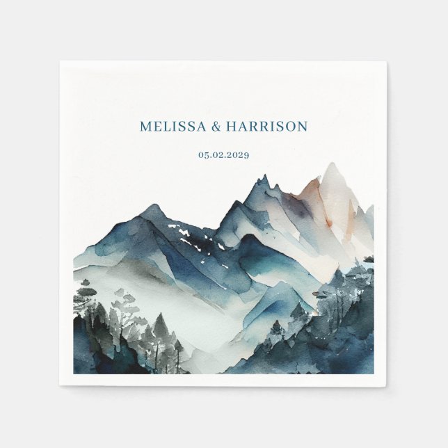 Blå bergen Rustic Bröllop Pappersservett (Framsidan)
