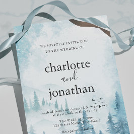 Blå bergsskog, rustiska vattenfärgen Bröllop Inbjudningar