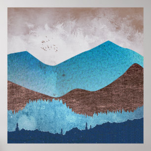 Blå bergstoppar poster