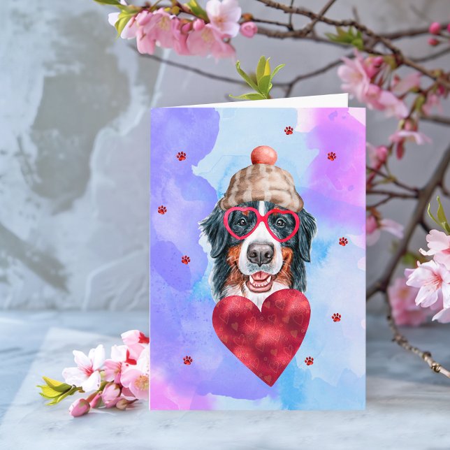 Blå Bernese Mountain valentinsdagspresent Hund Kort (Skapare uppladdad)