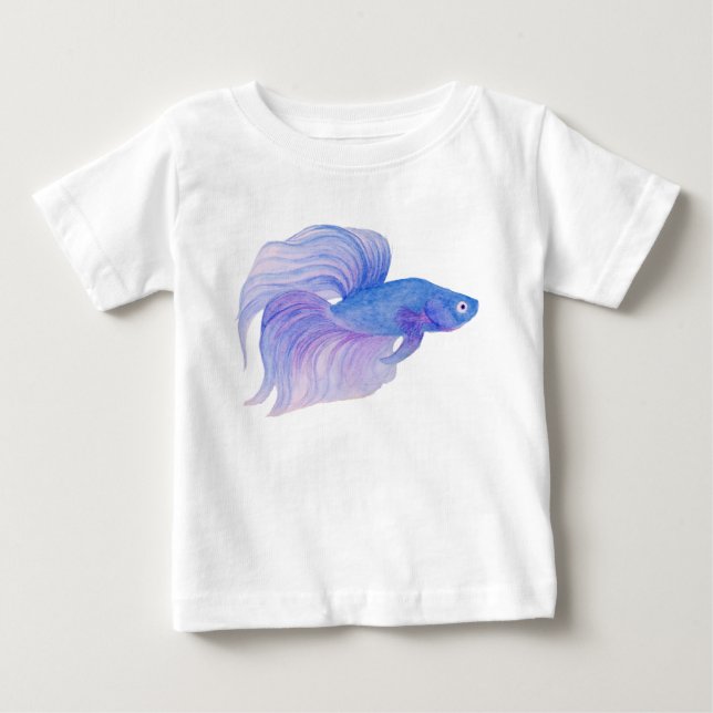 Blå Betta Fish Watercolor T Shirt (Framsida)