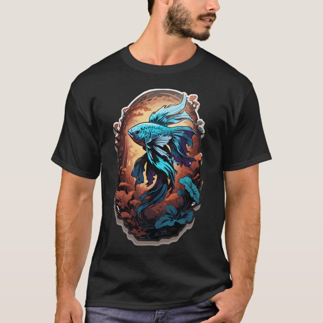 Blå Bettfisk Porträtt T Shirt (Framsida)