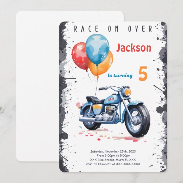 Blå Bicykel Födelsedag Inbjudningar (Fram/baksida)