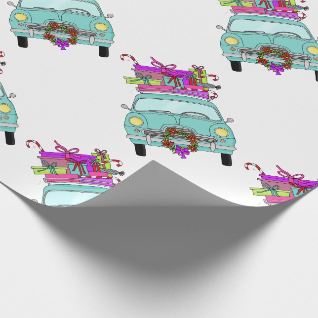 Blå bil med julklappar presentpapper (Hörn)