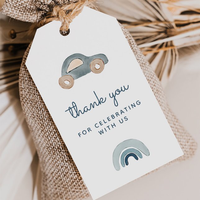 Blå Bil Tack Märke Presentetikett (Skapare uppladdad)