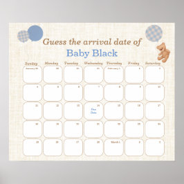 Blå Björn Baby Shower Gissa Förfallodatum Kalender Poster