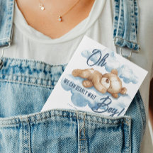 Blå Björn Babyfirande Pojke Akvarell Teddybär Moln