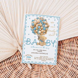 Blå Björn Ballong baby shower Inbjudningar