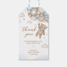 Blå björn ballonger Baby Shower Förmånsetiketter Presentetikett