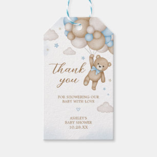 Blå björn ballonger Baby Shower Förmånsetiketter Presentetikett