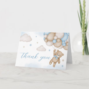 Blå Björn Ballonger Baby Shower Tack Kort