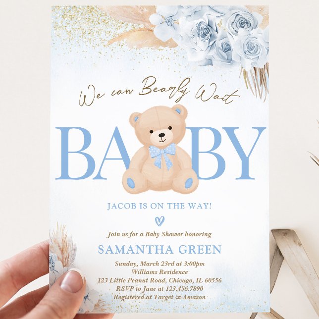 Blå Björn Boho Baby Shower Inbjudningar (Skapare uppladdad)