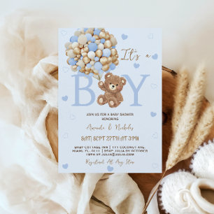 Blå Björn Det är en Pojke Baby Shower Inbjudningar