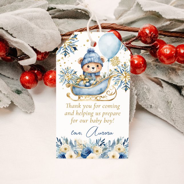 Blå Björn Jul Bebis Babyshower Tack Favor Presentetikett (Skapare uppladdad)
