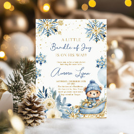 Blå Björn Jul Vinter Pojke Baby Shower Inbjudningar