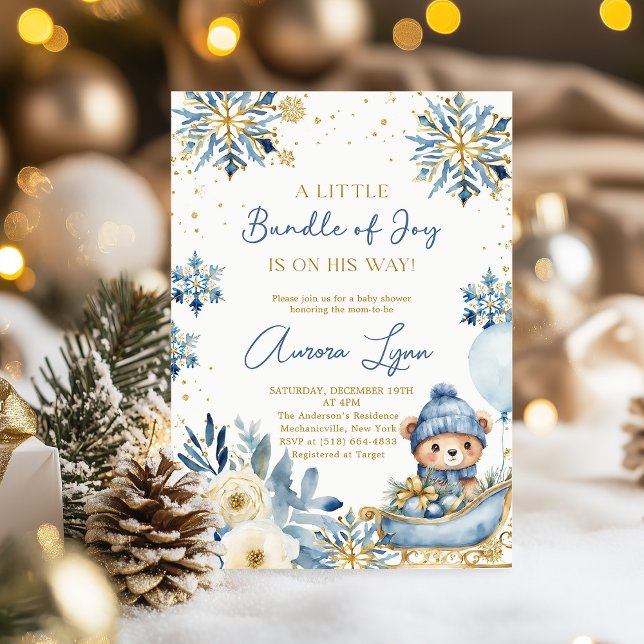 Blå Björn Jul Vinter Pojke Baby Shower  Inbjudningar (Skapare uppladdad)