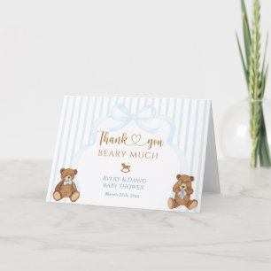 Blå Björn Knapp Väntar Baby Shower Elegant Rand Tack Kort