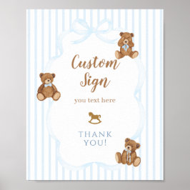 Blå Björn Knappt Vänta Baby Shower Elegant Rand Poster