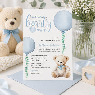 Blå Björn Knappt Vänta Baby Shower Inbjudan Pojke