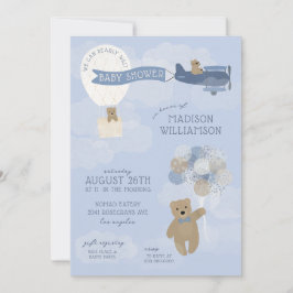 Blå Björn knappt vänta Teddybjörn Baby Shower-inbj Inbjudningar