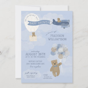 Blå Björn knappt vänta Teddybjörn Baby Shower-inbj Inbjudningar