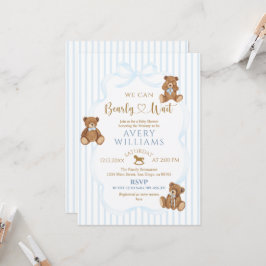 Blå Björn Knappt Väntar Baby Shower Elegant Rand Inbjudningar