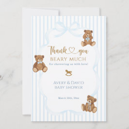 Blå Björn Knappt Väntar Baby Shower Elegant Rand Tack Kort
