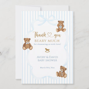 Blå Björn Knappt Väntar Baby Shower Elegant Rand Tack Kort